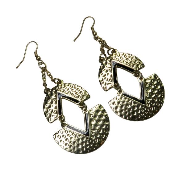 1980s Vintage Earrings Chunky Embossed Dangle Earrings - Picture 1 of 5